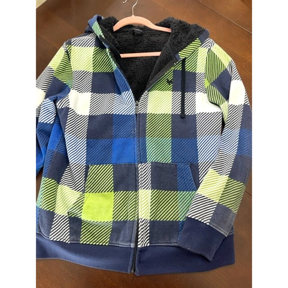 Vintage 90s Y2K Grunge Baggy Plaid Zoo York Sherpa Zip Hoodie Jacket Mens Size M - Picture 2 of 11